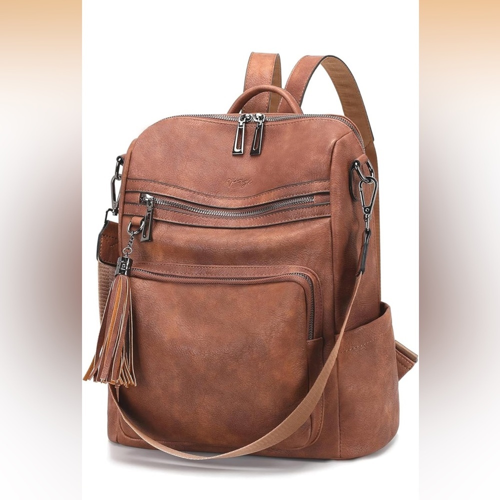 Tan Leather Backpack with Tassel Used Once